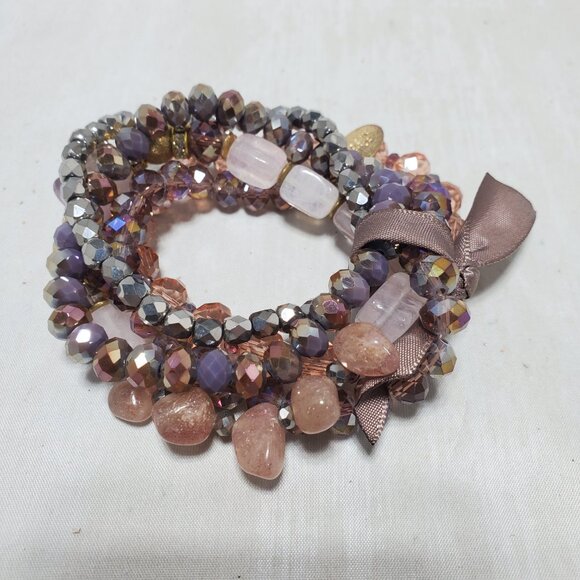 Ali Khan 5-Row Glass Beaded Bracelet Set / gift box rose gold, mauve, tones - Picture 7 of 7
